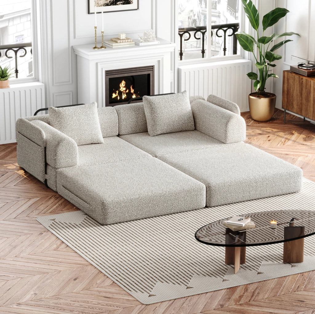 Divano letto singolo 2 in 1 con vano bracciolo in chenille khaki