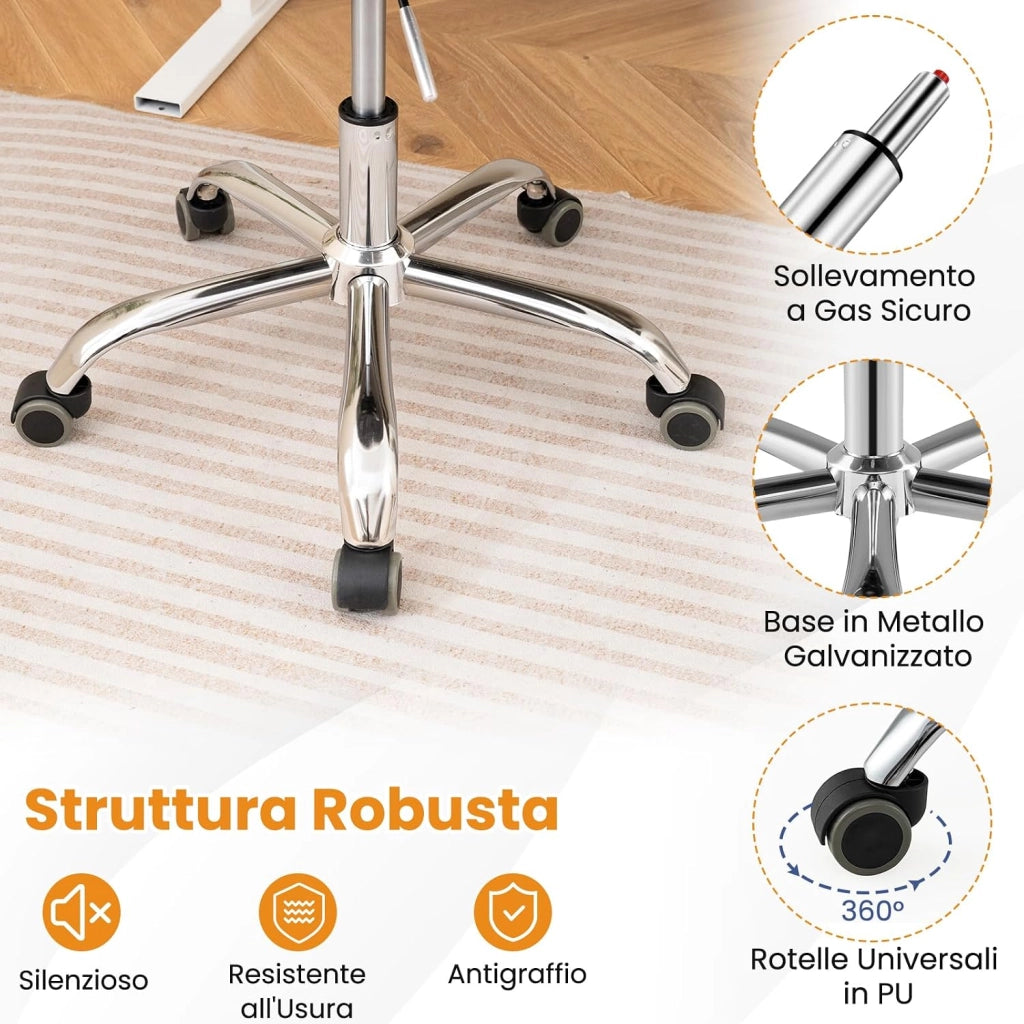 Sedia da Scrivania Ergonomica, Altezza Regolabile | Sedia da Ufficio Girevole, Seduta Imbottita, Sgabello senza Braccioli, con Ruote, Portata 150 kg, per Casa e Studio
