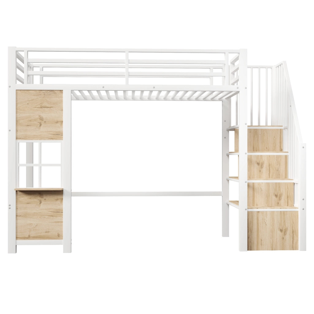 Letto a soppalco 1 piazza con scala contenitore; ripiano laterale; 90×200 cm; senza materasso