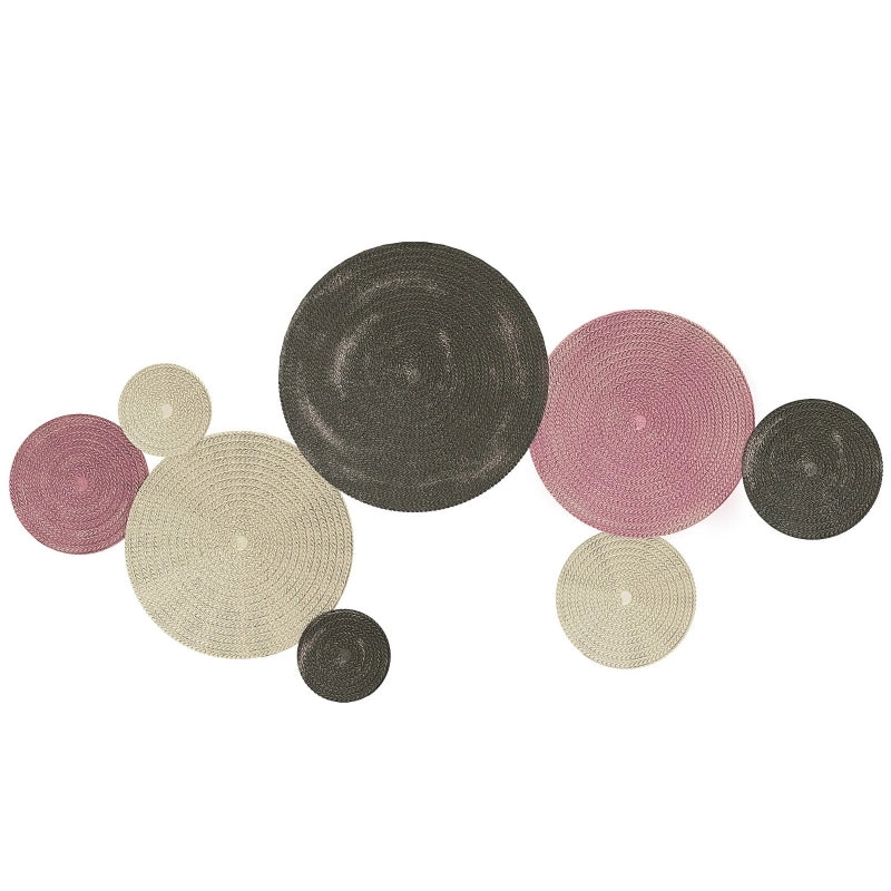 Set di decorazioni murali a forma di disco, composto da 8 dischi in metallo, versatili e multicolore.