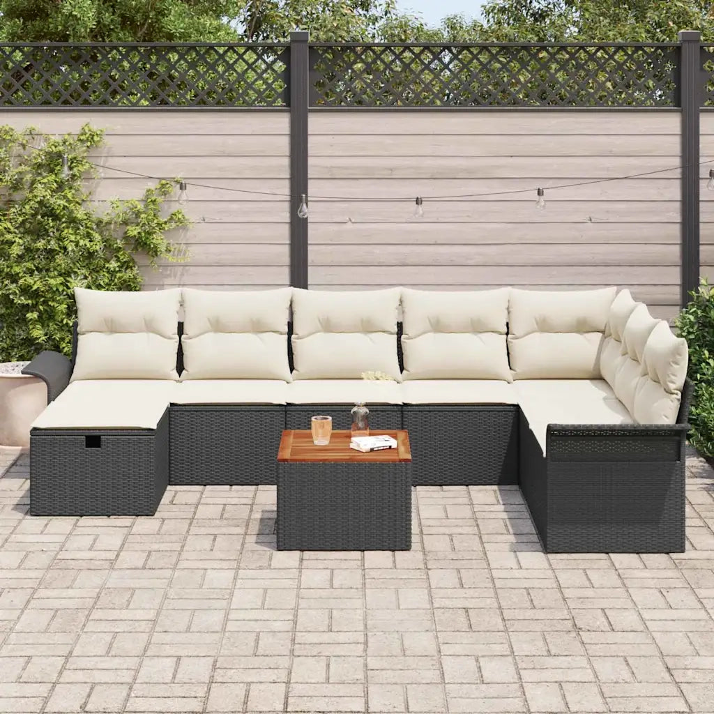Set Divano da Giardino con cuscino 9 pcs Nero polyrattan 3359467