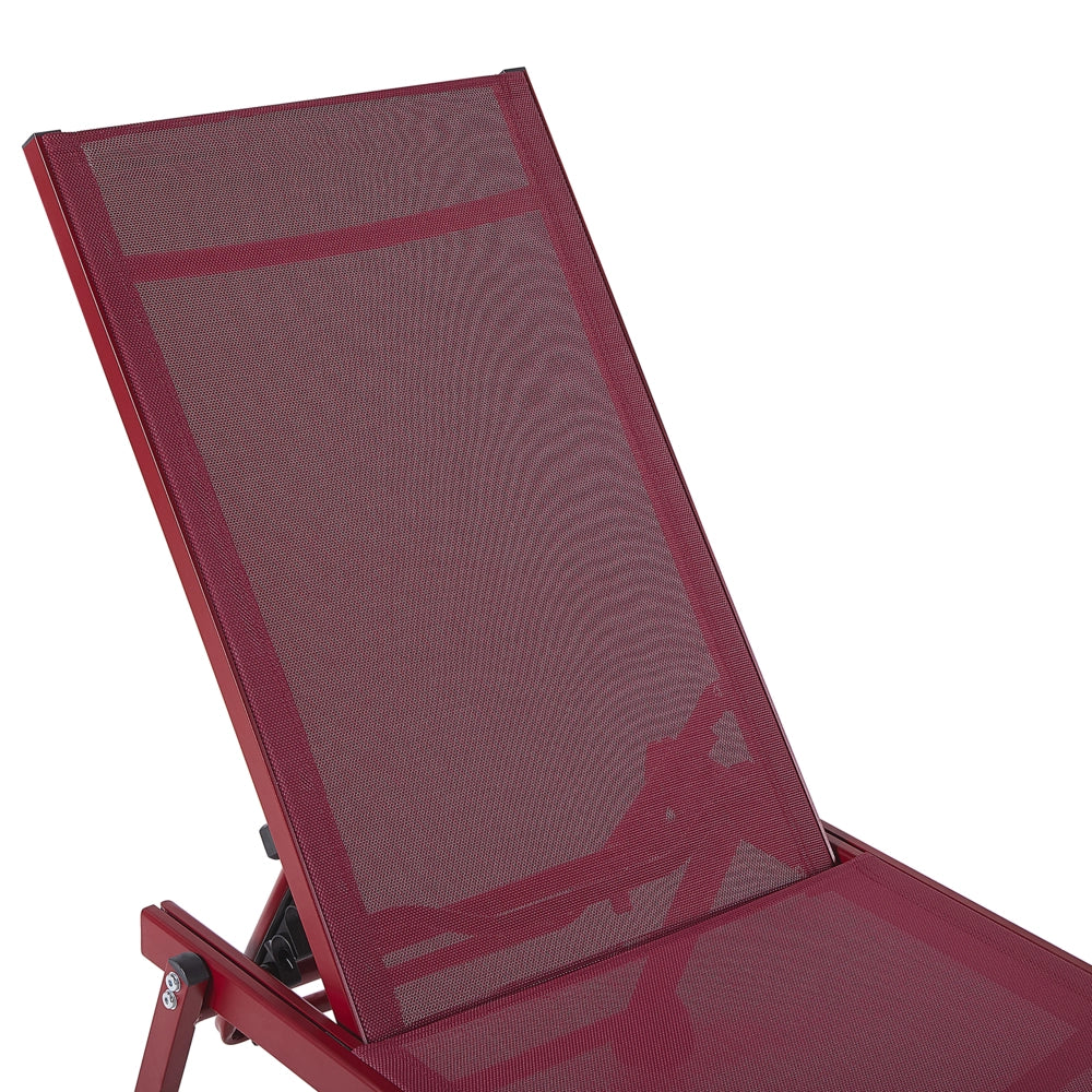 Lettino prendisole da giardino Sedile sintetico rosso Struttura in alluminio 198 x 61 cm Schienale reclinabile regolabile con ruote Patio