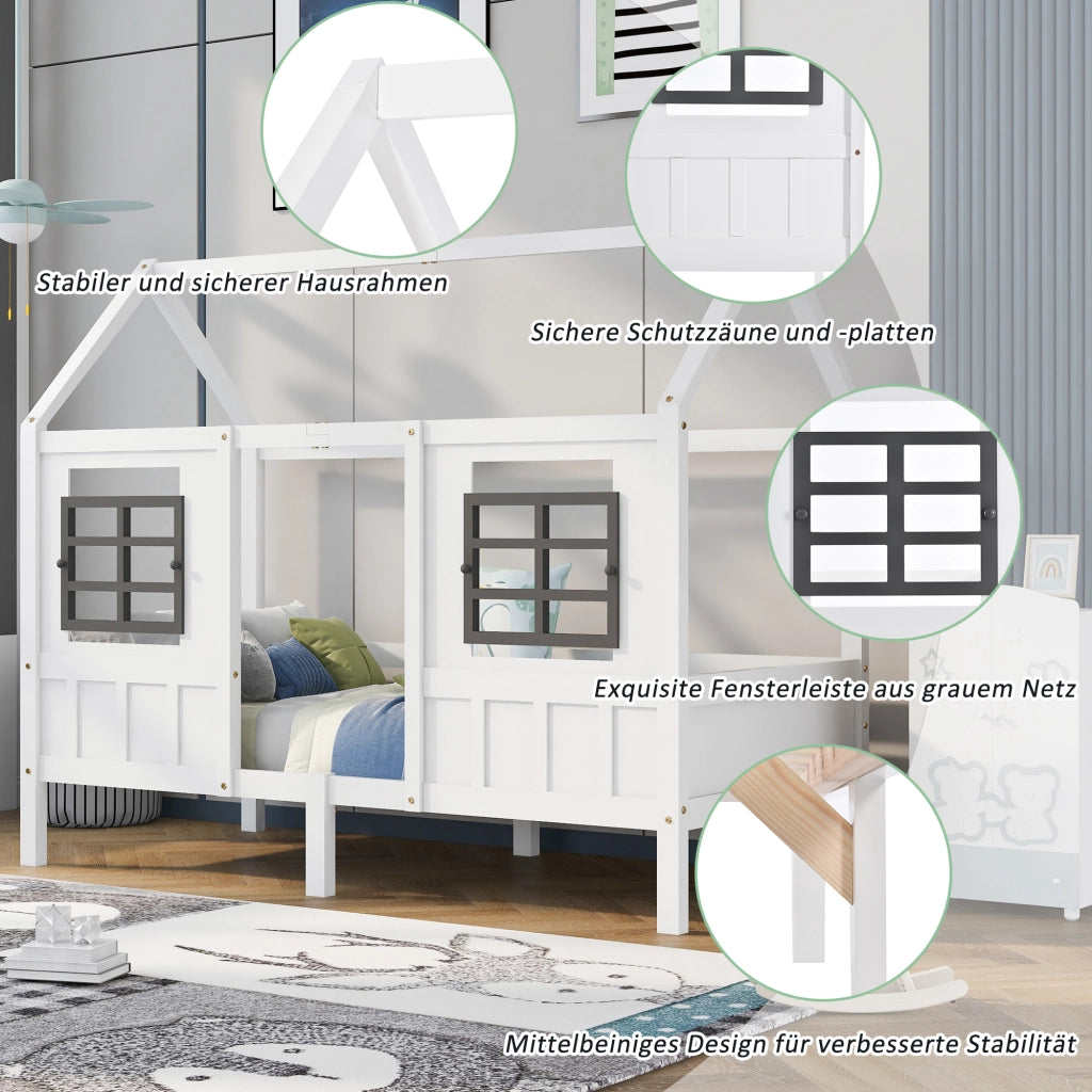 Letto a casa singolo bianco con funzione letto giornaliero e due finestre
