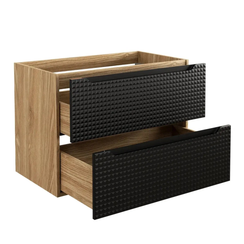 Mobile sottolavabo VELNIA – 2 cassetti – 80 cm – Colori rovere chiaro e nero – Da appendere