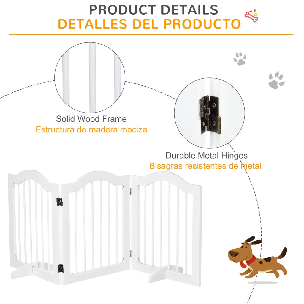 Cancelletto di Sicurezza Pieghevole per Cani Piccoli ¨C Xylo ¨C 3 Pannelli 154,5x29,5x61 cm Bianco