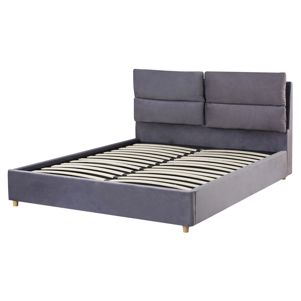 Letto matrimoniale con contenitore velluto grigio 160 x 200 cm