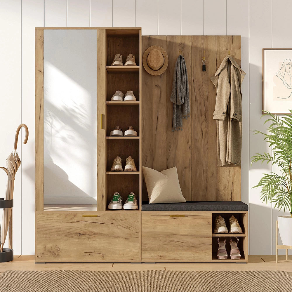 Complesso guardaroba - Xylo - 160¡Á38¡Á180cm - Colore legno - Specchio e panca