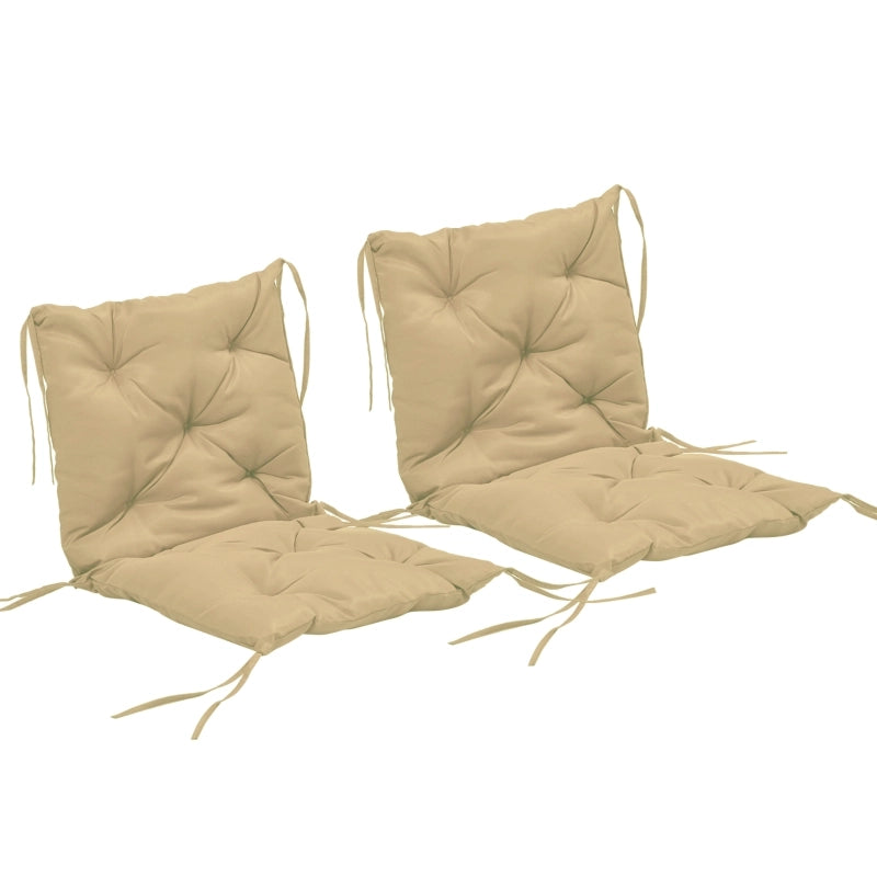 Set di 2 cuscini per sedia, 98 x 50 cm, con lacci, rivestimento in tessuto, spessore 8 cm, colore kaki.