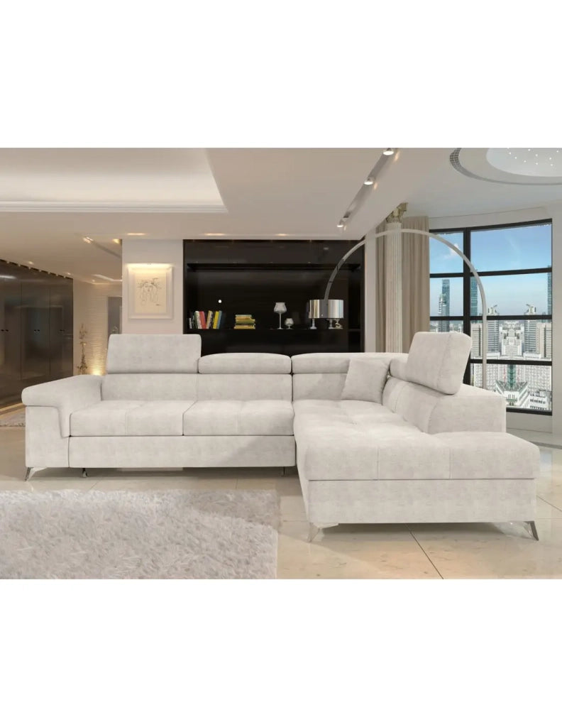 Divano angolare convertibile PALAZZO 4 posti beige - angolo destro con vano contenitore