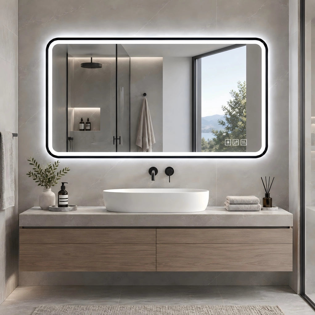 Specchio bagno LED nero con antiappannamento e luce regolabile