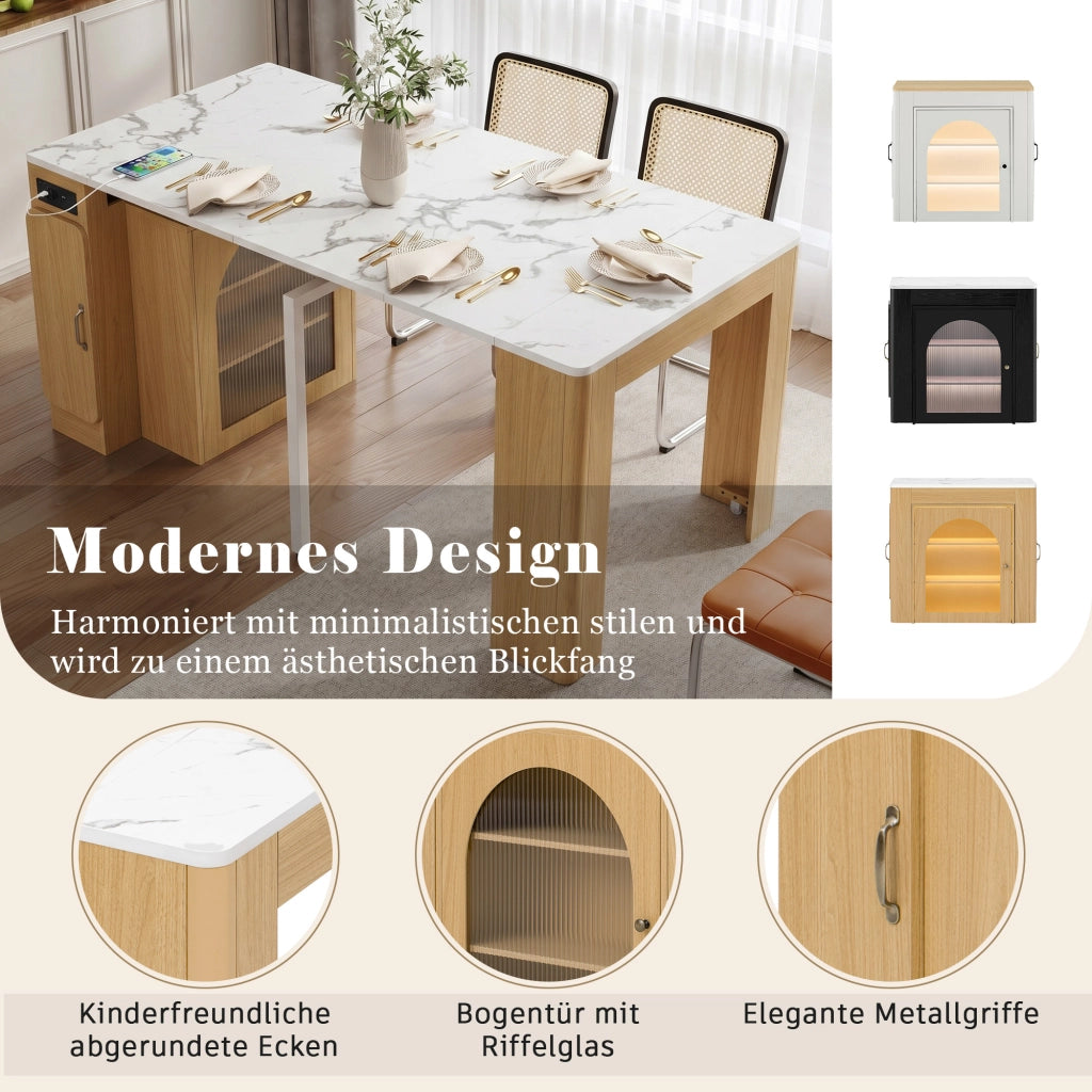 Tavolo da pranzo - isola cucina su ruote - piano estraibile - con prese - naturale - come anta e sideboard