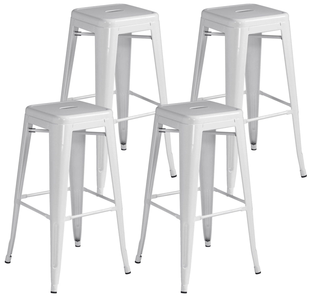 Set 4 Sgabelli Impilabili 44x44x77 cm in Lamiera Galvanizzata Avorio