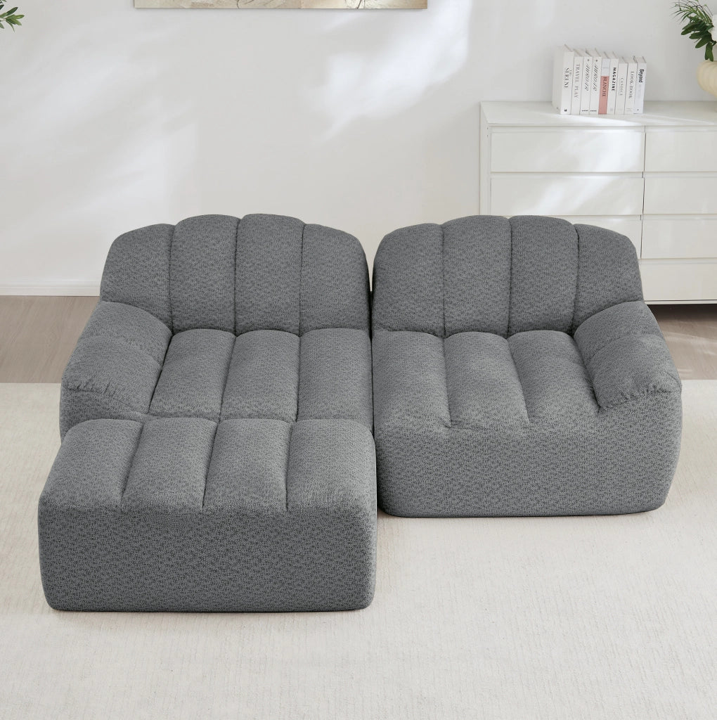 Divano modulare 210x165x79 cm senza montaggio in fleece granulato grigio