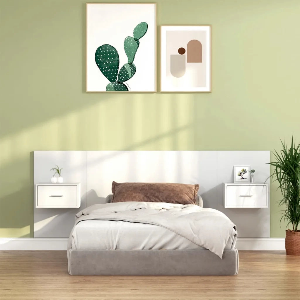 Testiera | Testata per Letto con Comodini in Legno Multistrato Bianco