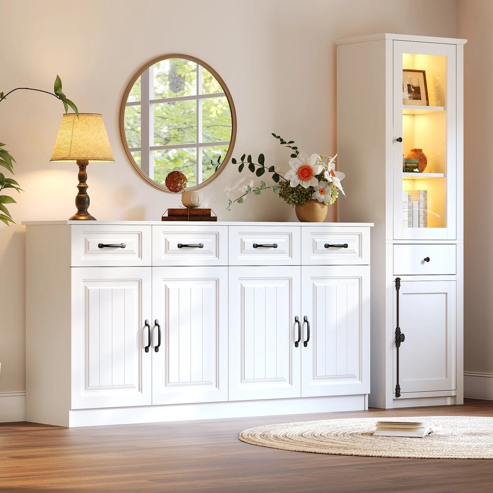 Mobile TV con Vetrina e Beistellschrank ¨C MINIMAL ¨C Bianco, MDF, Set 2pz
