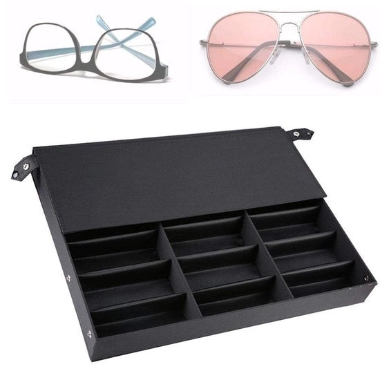 Organizzatore per occhiali da vista - Vitrina - 18 raccordi - 47 x 37 x 6 cm - MDF - Nero