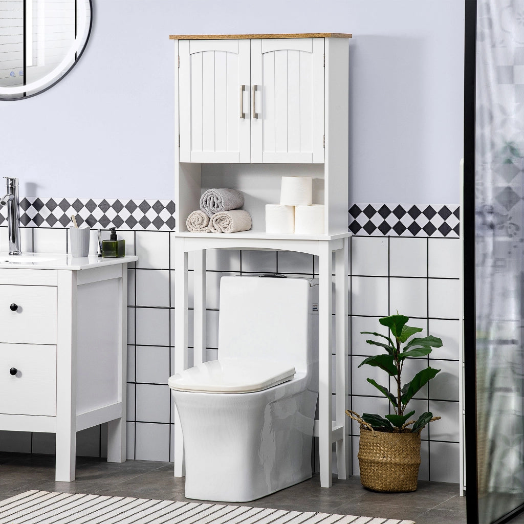 Mobiletto Alto per Lavatrice con Ripiano Aggiustabile sopra WC ¨C Zephmum ¨C Bianco 64x22x165 cm