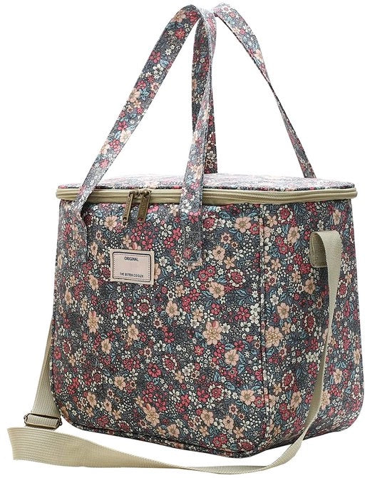 Borsa da picnic isolata grande con modello di fiori e cinghia regolabile (11,25L, A-Blu)