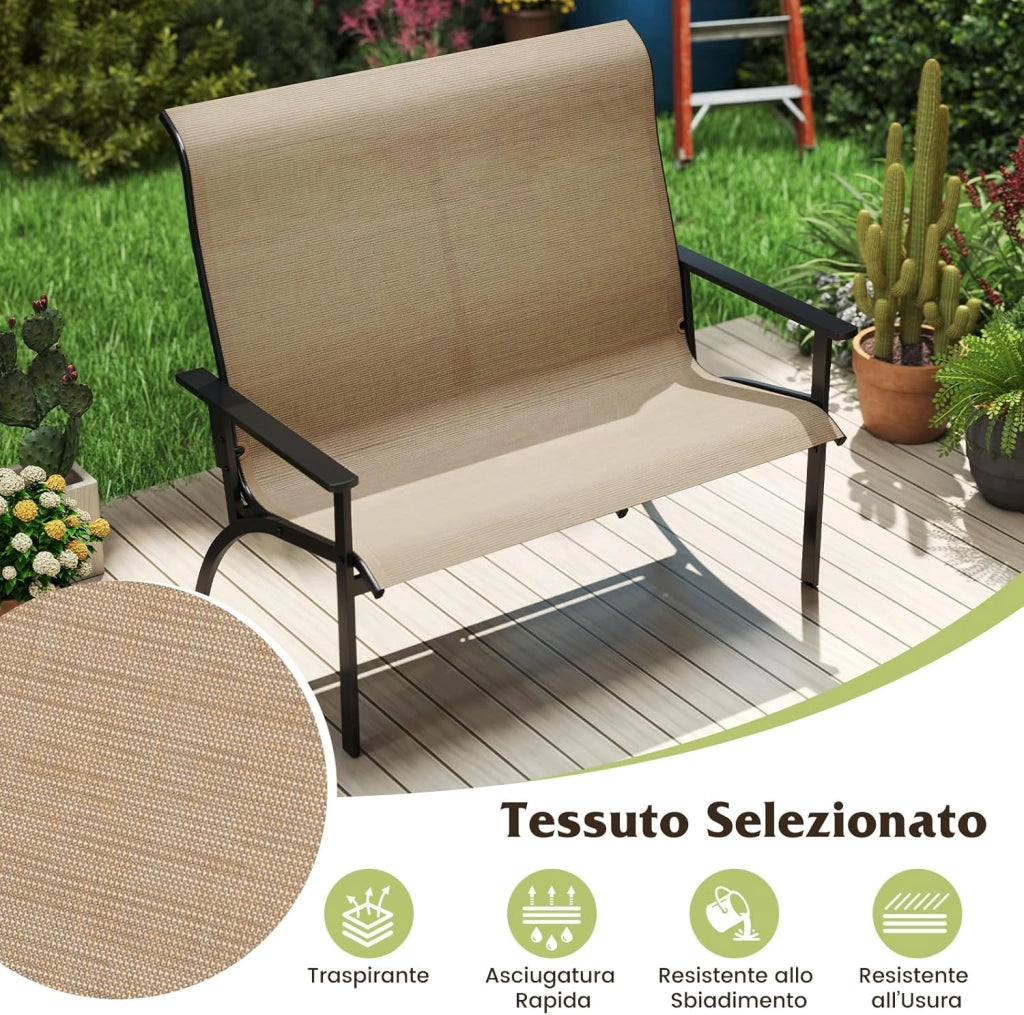 Sedia Esterno a 2 Posti, Panca da Giardino con Schienale Alto e Braccioli, Poltrona da Giardino a 2 Persone, per Terrazzo Patio Cortile, Portata 400 kg