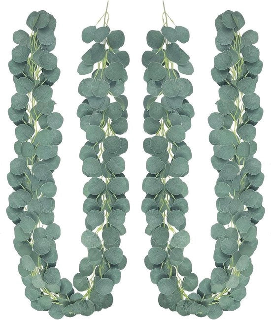 Slinga per vite artificiali - Corona di eucalipto - 18 m - 146 foglie - Pianta ornamentale - Corona di eucalipto per matrimonio e giardino - Appoggio e decorazione per parete