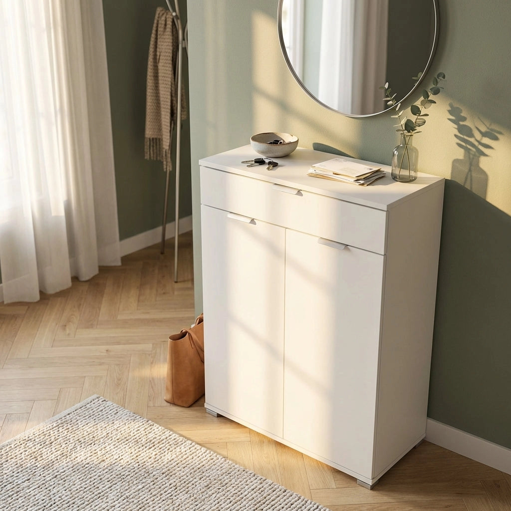 Armadietto da Bagno con 2 ante e un cassetto in Legno Composito cm 75x38x112 - HUGO