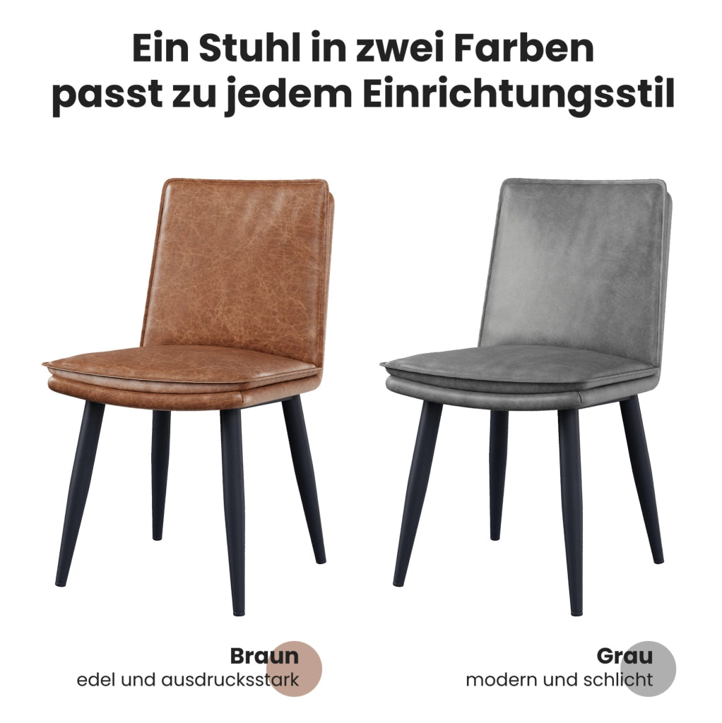 Set di 2 sedie da pranzo moderne in PU marrone con cuscino a doppio strato e gambe in metallo
