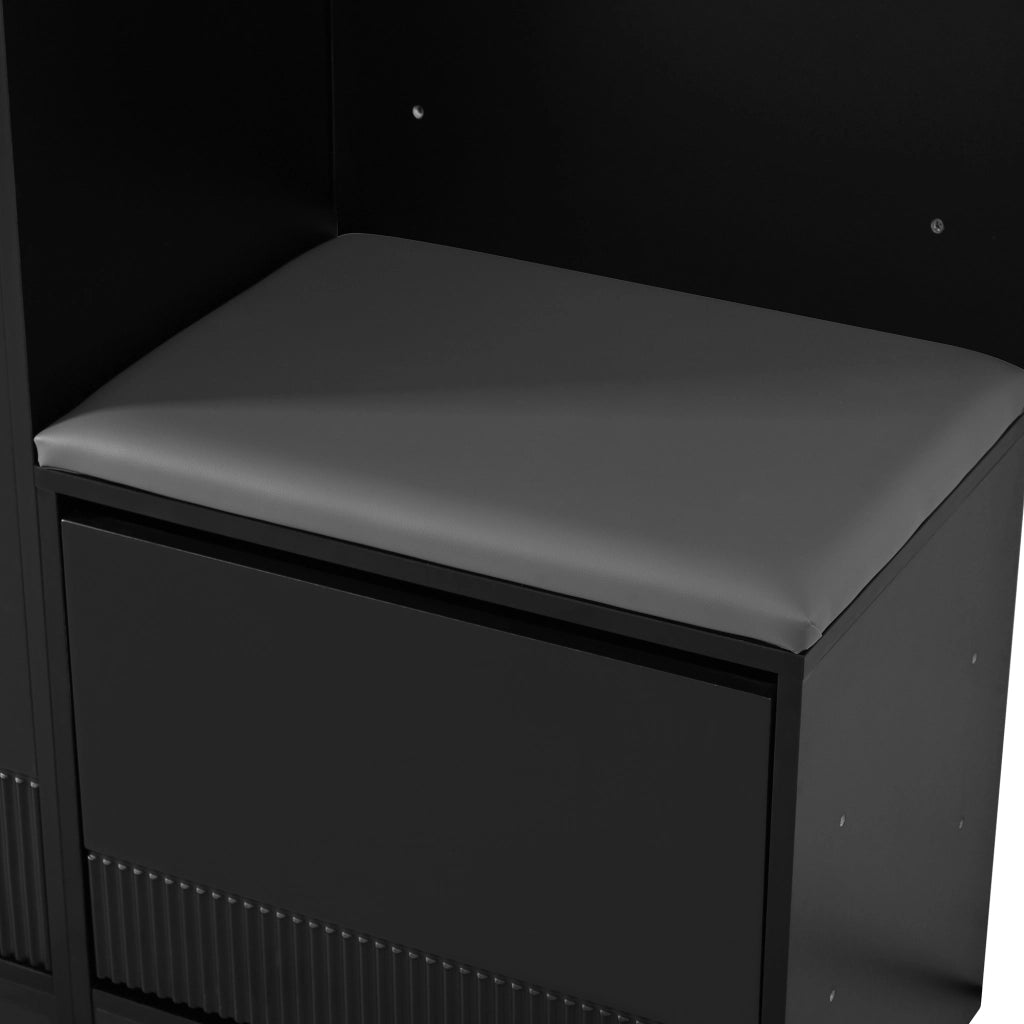 Set di mobili da ingresso con scarpiera; panca; specchio e LED con app; frontale 3D e finitura nera 105 × 38 × 190 cm