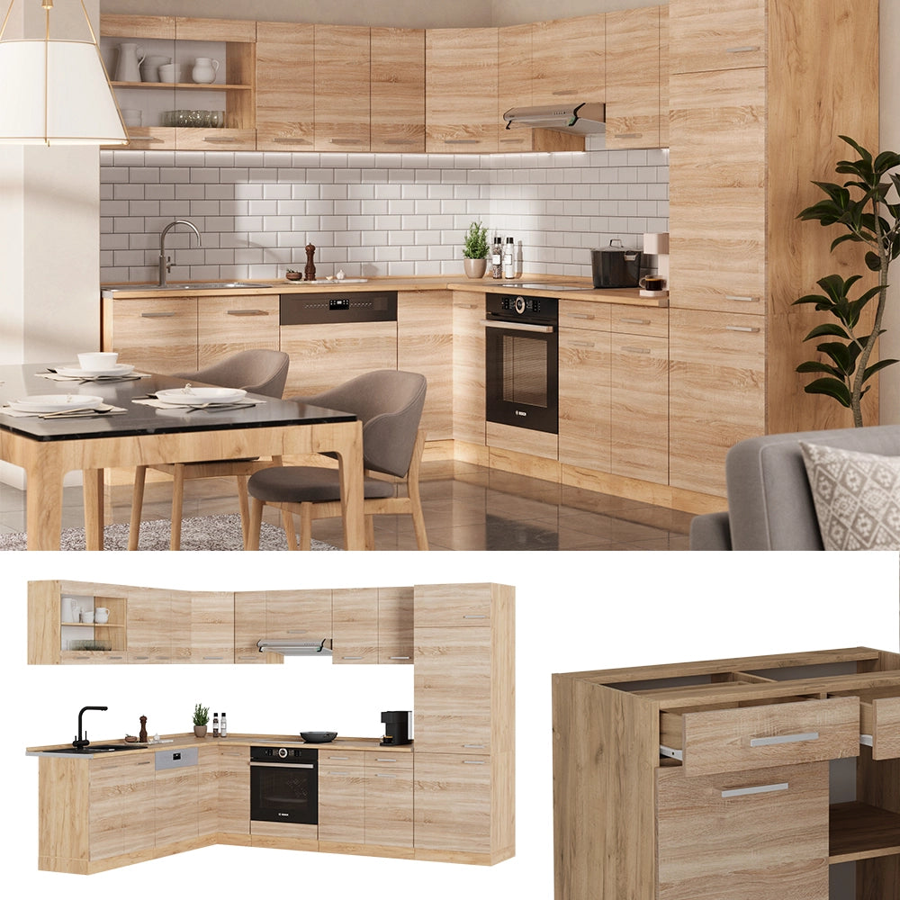 Cucina angolare completa R-Line Sonoma/Rovere dorato 287 x 227 cm, PL Rovere Vicco