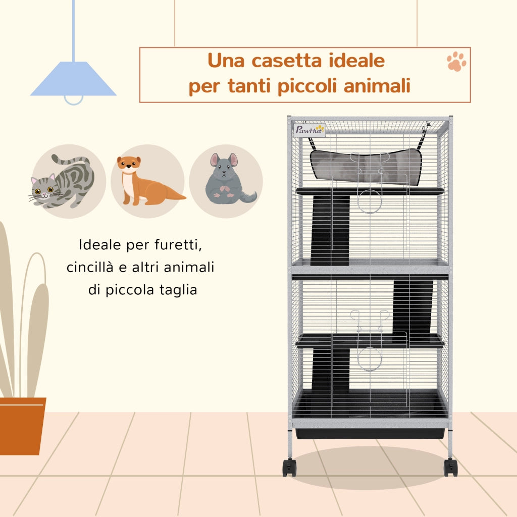 Gabbia per Porcellini d'India e Cincill¨¤ in Acciaio con 3 Piani ¨C Zephmum ¨C Grigio Chiaro