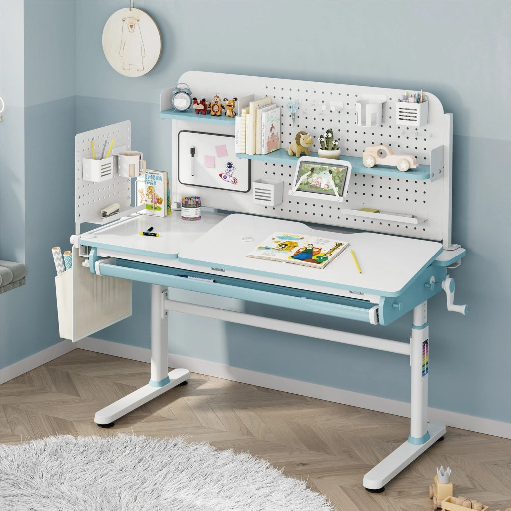 Organizzatore Sauda Pannello Forato da Scrivania con Morsetti 114x68 cm - Bianco/Azzurro [en.casa]