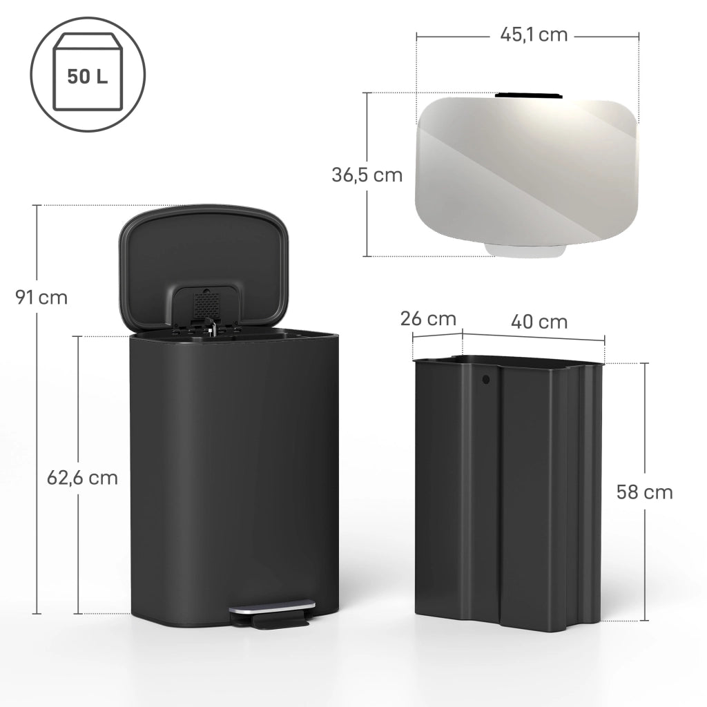 Pattumiera da Cucina 50L ¨C zephmum ¨C Nero 45.1x36.5x62.6cm