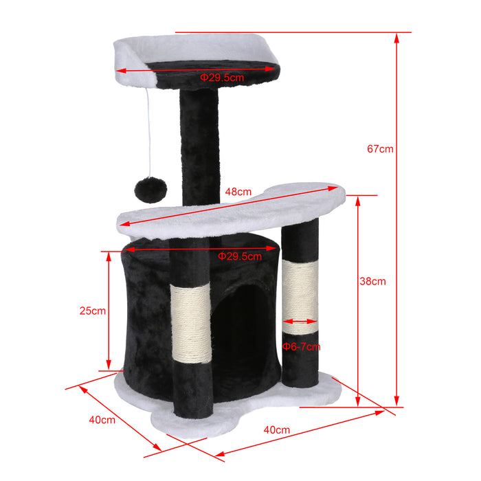 Albero tiragraffi 65 cm nero/bianco Con sisal, piattaforma, nicchia e pallina