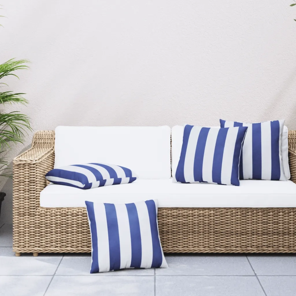 Cuscini Decorativi 4pz Strisce Blu e Bianco 60x60 cm Tessuto