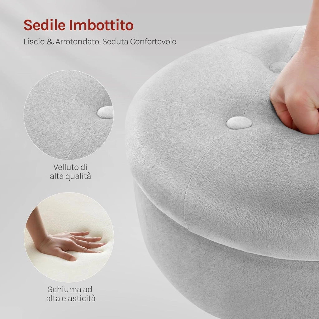 Sgabelli da Trucco Girevoli, Sgabelli Regolabili in Altezza, Sedie da Bar Rotonde con Contenitore, Sedile in Velluto, Base in Metallo, per Cucina, Soggiorno, Grigio Chiaro, BH329hgr-2
