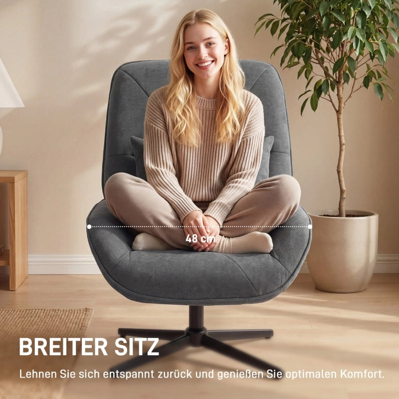 Poltrona girevole in Chenille con cuscino lombare, schienale alto, seduta profonda, grigio scuro