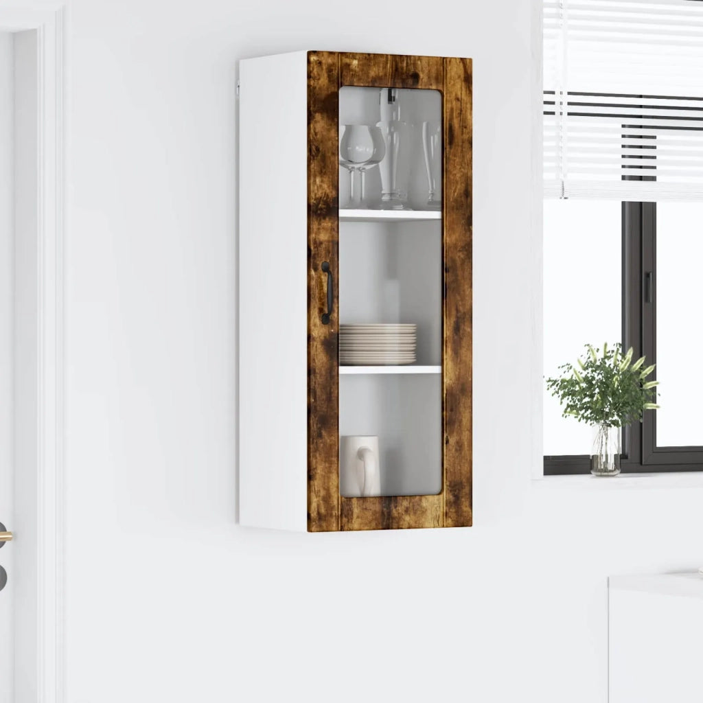 Pensile da cucina | Mobile in vetro da parete LUCCA Rovere Fumo 40 x 31 x 100 cm