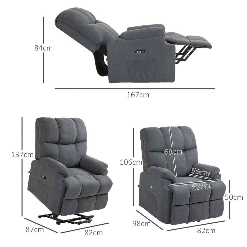 Poltrona Alzapersona con Telecomando e Poggiapiedi 84x96x100 cm Grigio Scuro