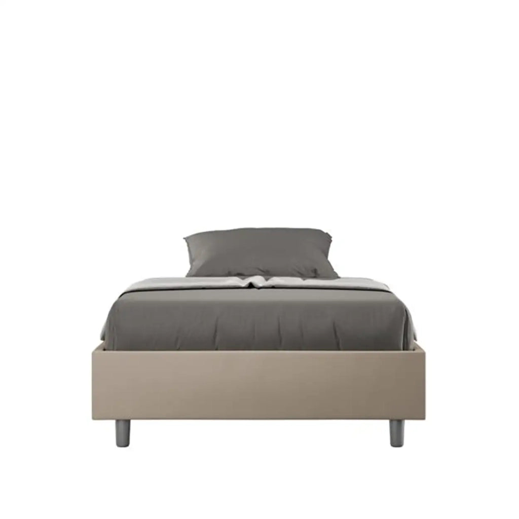 Letto una piazza e mezza contenitore imbottito 120x200 similpelle tortora Azelia