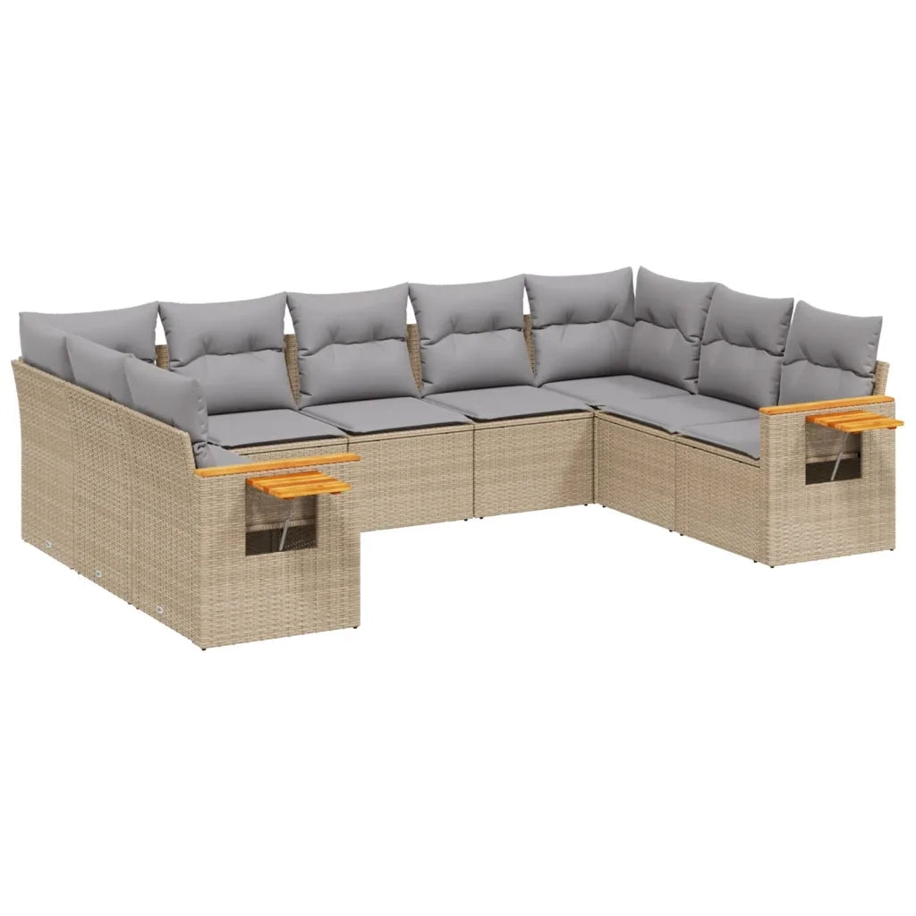 Set Divano da Giardino 9 pz con Cuscini Beige in Polyrattan 3259518