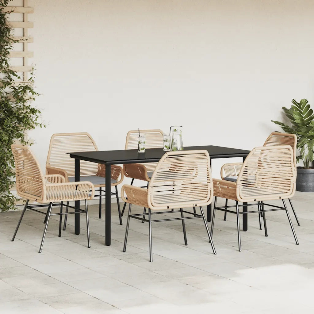 Set Pranzo da Giardino 7pz con Cuscini Marrone Polyrattan Vetro 3334573
