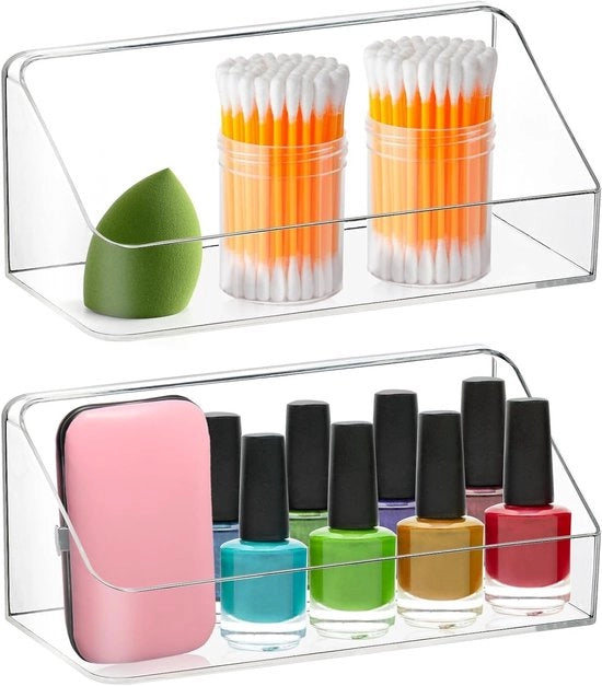 Organizzatore da parete per bagno (2 pezzi) senza perforazione - Scatola di stoccaggio per bagno e camera da letto - Translucido - Soluzione spazievendita
