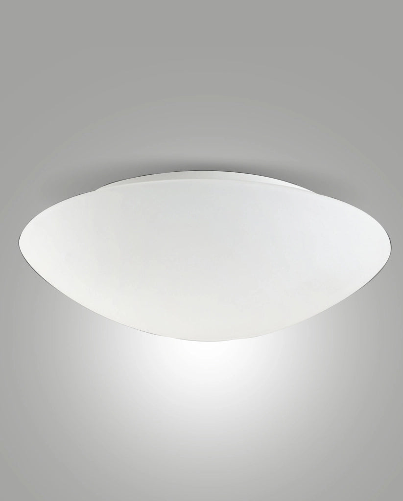 Plafoniera Pandora E27 2x75W in metallo e vetro soffiato bianco, Diametro 460mm, compatibile Smart Luce - Fabas Luce