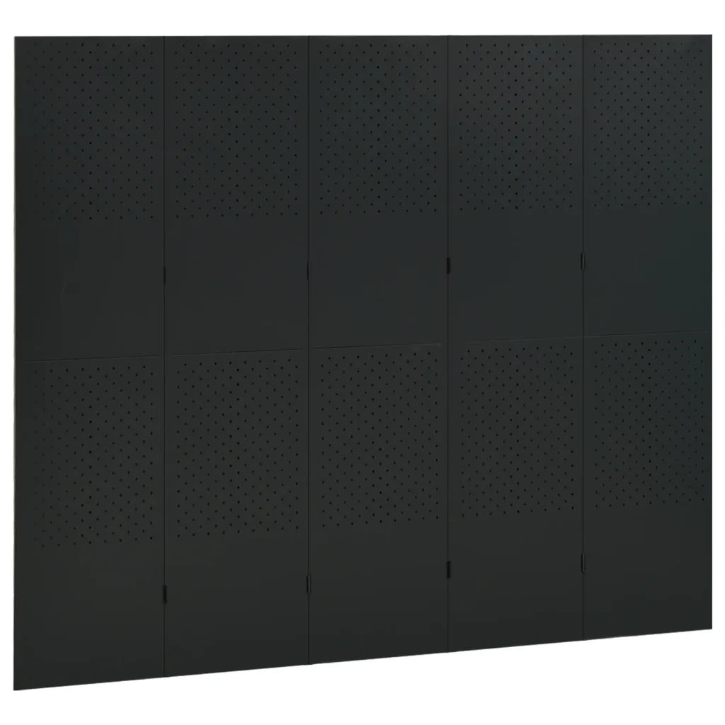Paravento a 5 Pannelli Nero 200x180 cm in Acciaio 335901
