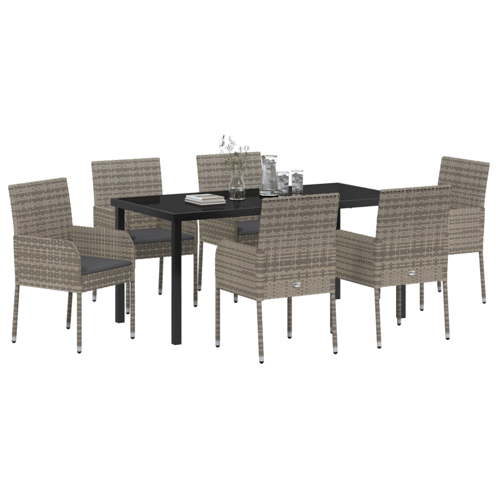 Set da Pranzo da Giardino 7 Pezzi con Cuscini Grigio Polyrattan