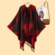 Nuovo scialle monocromatico con nappe, diviso, double-face, jacquard 3D a onde, caldo cashmere