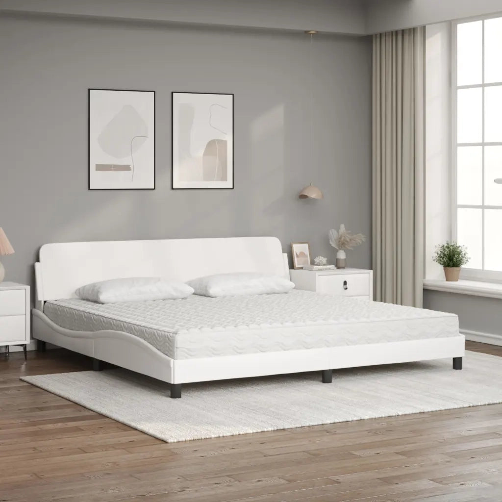 Letto con Materasso Dover Bianco 200x200cm in Similpelle 3208478