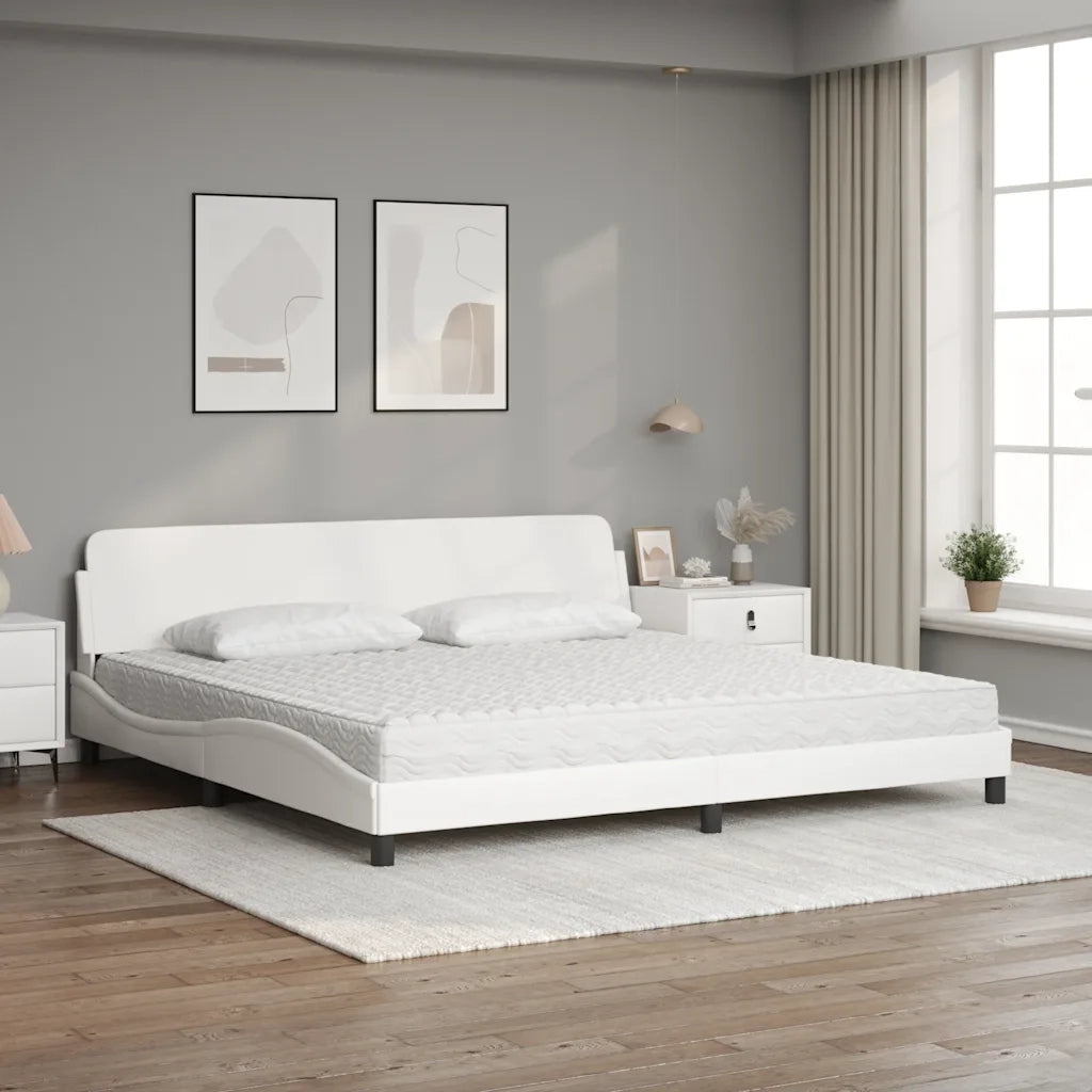 Letto con Materasso Dover Bianco 200x200cm in Similpelle 3208478