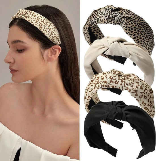 Set di fasce per capelli a quattro pezzi per donne - accessorio di moda per capelli senza dolore, antiscivolo e con disegno a leopardi