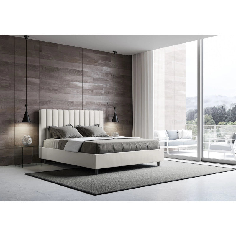 Letto imbottito Matrimoniale 170x200 cm Agueda - Bianco,Similpelle,Con rete