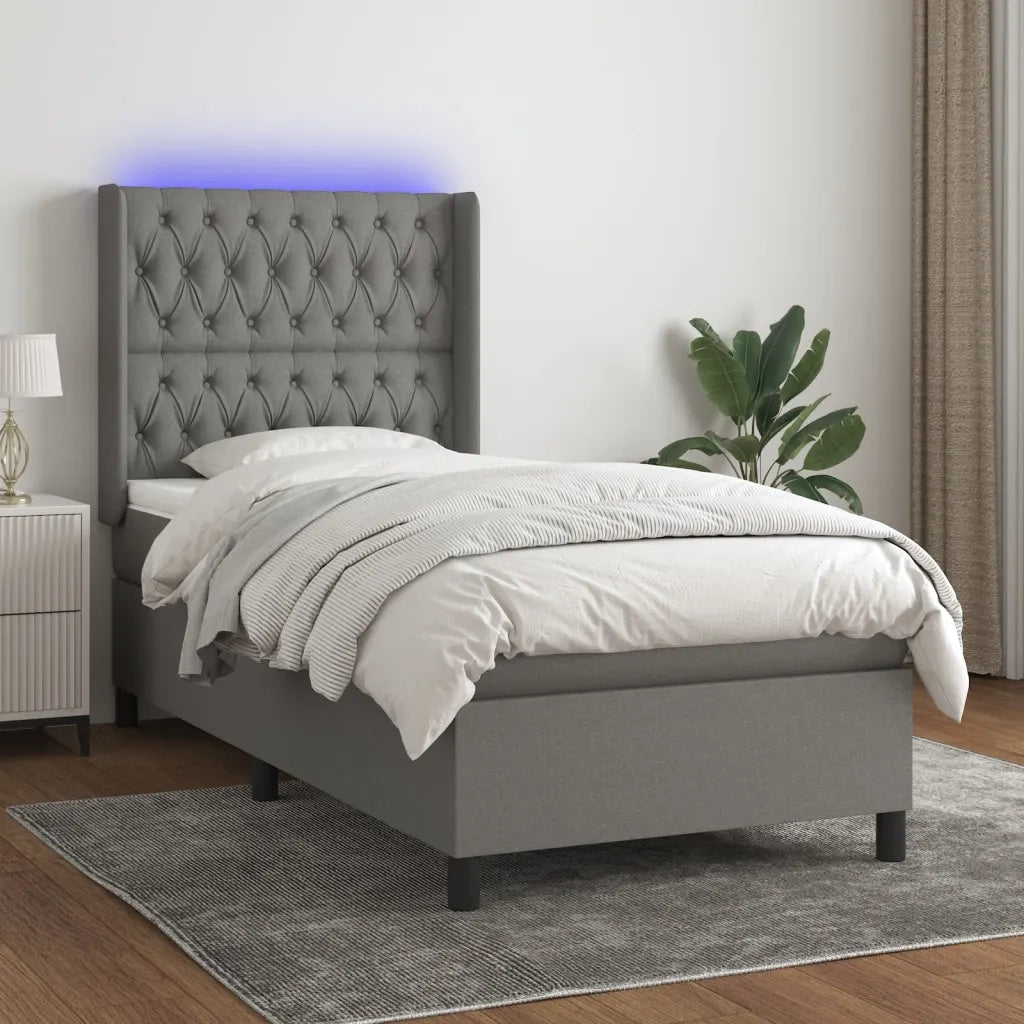 Letto a Molle Materasso e LED Grigio Scuro 90x200 cm in Tessuto 3138526